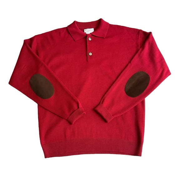 Norm Thompson Mens Vintage Red Wool Knitted Sweater with‎ Elbow Pad Size XL - Picture 1 of 11